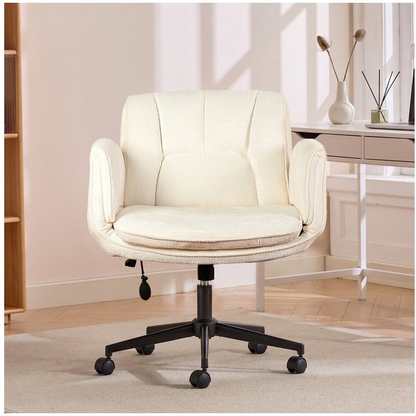 Vankel Drehstuhl Bürostuhl ergonomisch mit breitem Sitz & 5-fach Armlehnen, Schreibtischstuhl mit Chenille-Bezug, Rollen & 150 kg