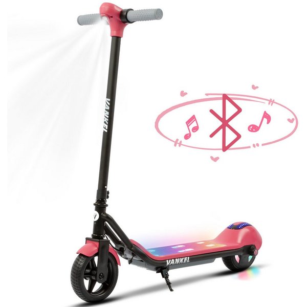 Vankel E-Scooter Kinder ab 6 Jahren, Elektro Kinderroller, Bunte Leuchten, Cityroller, 110 W, mit Bluetooth-Lautsprecher, 6,5 Zoll E-roller, Cityroller, E-Brems