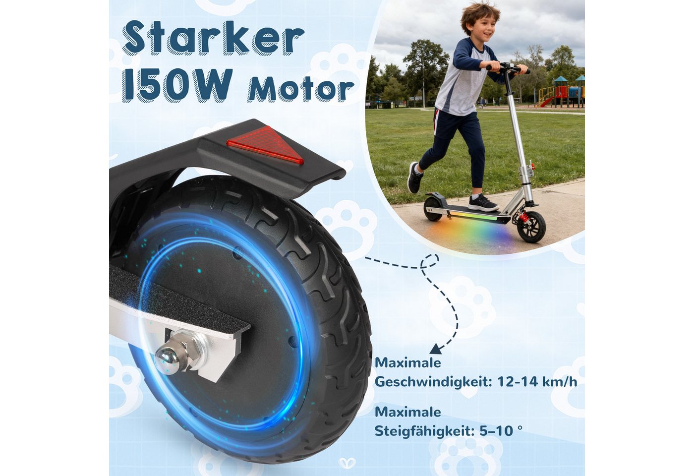 Vankel Elektro-Kinderroller E Scooter für Kinder, ab 10 Jahren, 15km, Federung, klappbar, Belastbarkeit 50 kg, 14km/h, Cityroller, EBS+Fußbremse, höhenverstellb – Bild 2 von 5