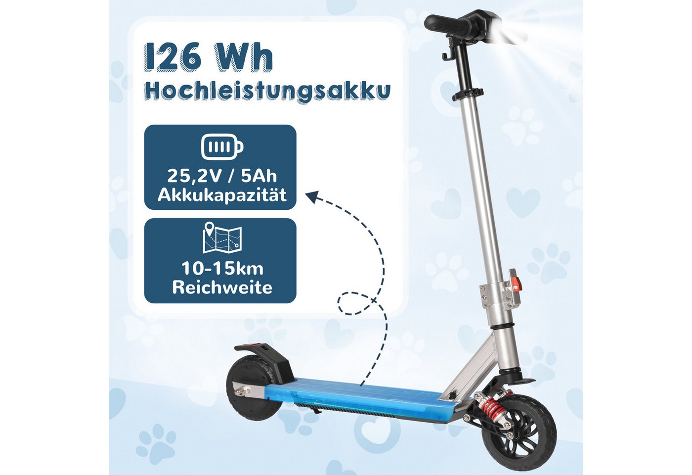 Vankel Elektro-Kinderroller E Scooter für Kinder, ab 10 Jahren, 15km, Federung, klappbar, Belastbarkeit 50 kg, 14km/h, Cityroller, EBS+Fußbremse, höhenverstellb – Bild 3 von 5