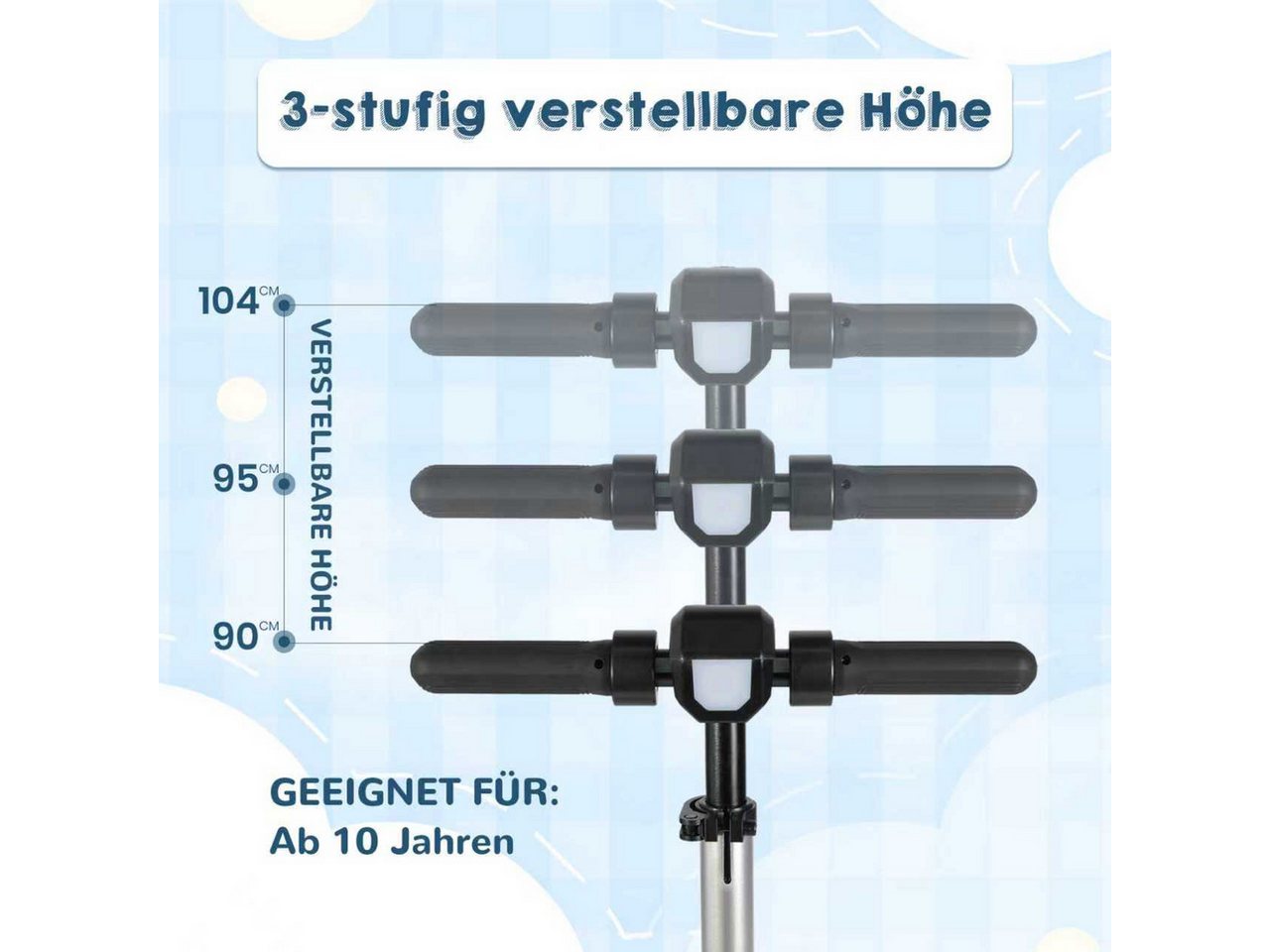 Vankel Elektro-Kinderroller E Scooter für Kinder, ab 10 Jahren, 15km, Federung, klappbar, Belastbarkeit 50 kg, 14km/h, Cityroller, EBS+Fußbremse, höhenverstellb – Bild 4 von 5