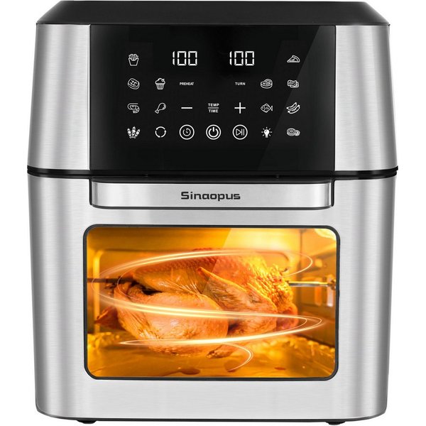 Vankel Heißluftfritteuse 12 L XXL Airfryer mit 12 Programmen, Sichtfenster, Touchdisplay und Minibackofen-Funktion, 1800 W, Fettarm frittieren, backen, grillen 