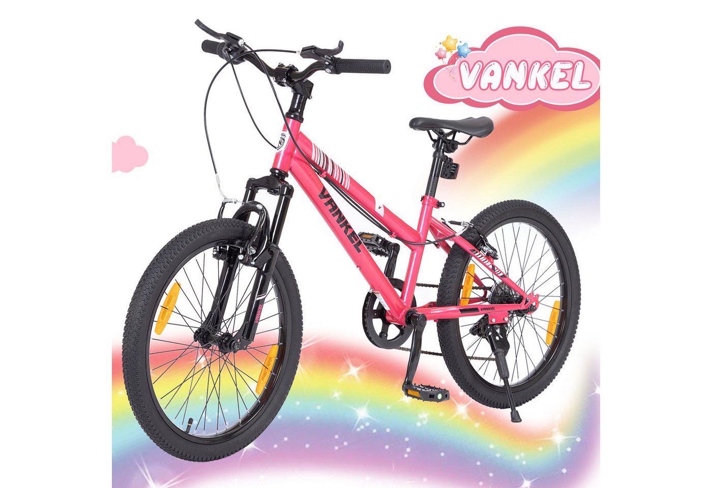Vankel Kinderfahrrad 20 Zoll, mountainbike, ab 6 Jahren, Kinder jungen mädchen, 6 Gang, Kettenschaltung, Mädchen Jungen Fahrrad mit V-Bremse, sportliches Design – Bild 2 von 5
