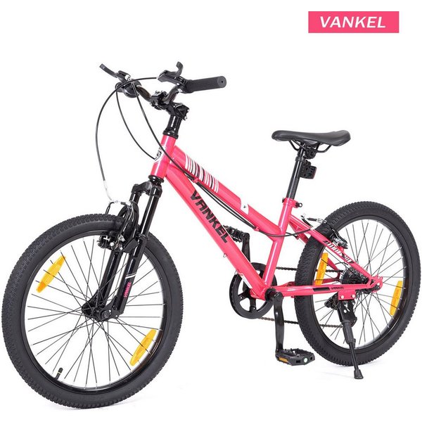 Vankel Kinderfahrrad 20 Zoll, Fahrrad für Kinder, Mountainbike, ab 6 Jahre, 6 Gang, Kettenschaltung, Mit Federgabel, V-Brakes, Reflektoren und Seitenständer