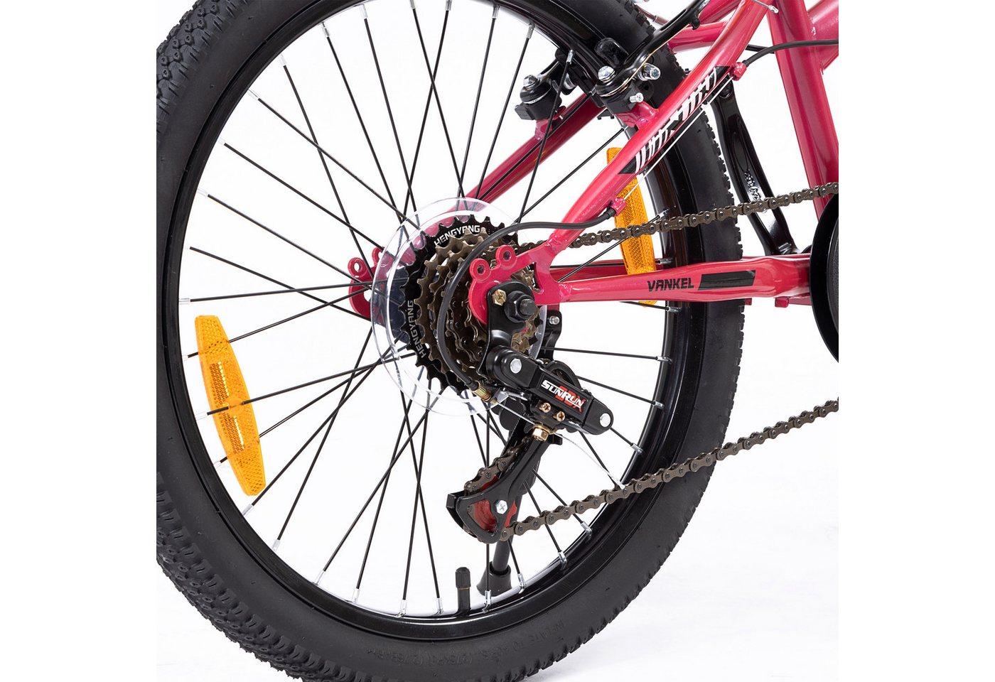 Vankel Kinderfahrrad 20 Zoll, Mountainbike, mit Federgabel und V-Brakes, 6 Gang RD-HG-04 Schaltwerk, Kettenschaltung, Drehgriffschaltung, Reflektoren und Seiten – Bild 4 von 5