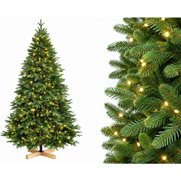 Vankel Künstlicher Weihnachtsbaum mit Licht und Holzständer, grüner Tannenbaum, formbare Zweige, Naturgetreue Zweige und warme Lichtakzente für Ihr Weihnachtsfe