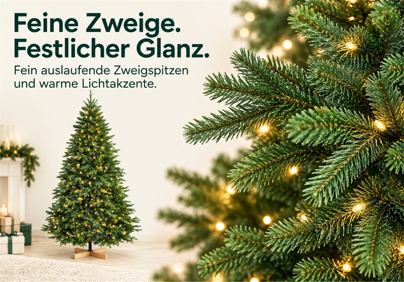 Vankel Künstlicher Weihnachtsbaum mit Licht und Holzständer, grüner Tannenbaum, formbare Zweige, Naturgetreue Zweige und warme Lichtakzente für Ihr Weihnachtsfe – Bild 3 von 5