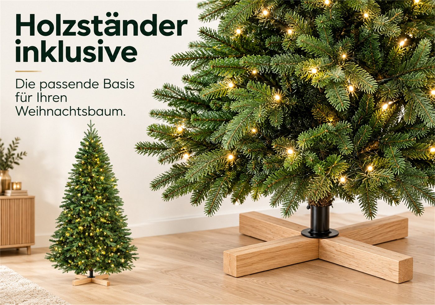 Vankel Künstlicher Weihnachtsbaum mit Licht und Holzständer, grüner Tannenbaum, formbare Zweige, Naturgetreue Zweige und warme Lichtakzente für Ihr Weihnachtsfe – Bild 5 von 5
