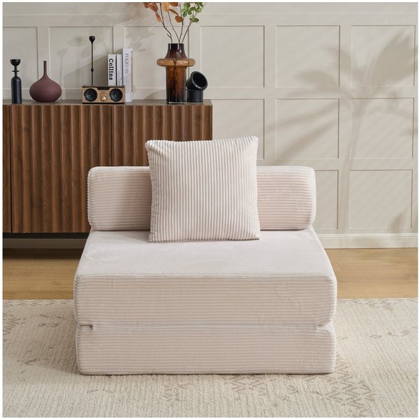 Vankel Loungebett Sofas Wohnzimmer, Sessel mit Schlaffunktion aus Cord faltbar, 1-Sitzer Schlafsessel, platzsparend, bequem und ohne Montage