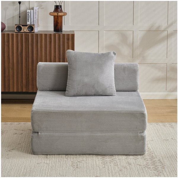 Vankel Loungebett Sofas Wohnzimmer, Sessel mit Schlaffunktion aus Cord faltbar, 1-Sitzer Schlafsessel, platzsparend, bequem und ohne Montage