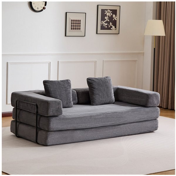 Vankel Loungesofa 4-in-1 Wohnzimmersofa mit Bettfunktion – faltbares Cord Schlafsofa, Bequemes & modernes Schlafsofa aus Cord – ideal für kleine Räume