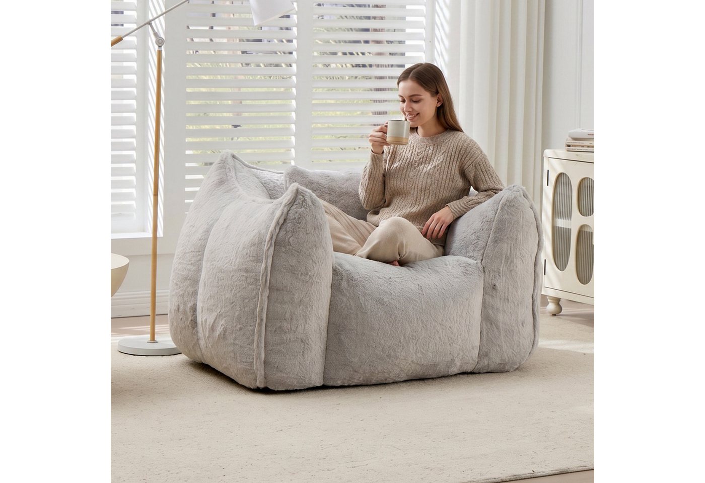 Vankel Relaxliege Sofas Wohnzimmer Loungesessel aus Kunstfell weich & bequem, Bean Bag Sessel mit Schaumstofffüllung und ohne Montage – Bild 3 von 5