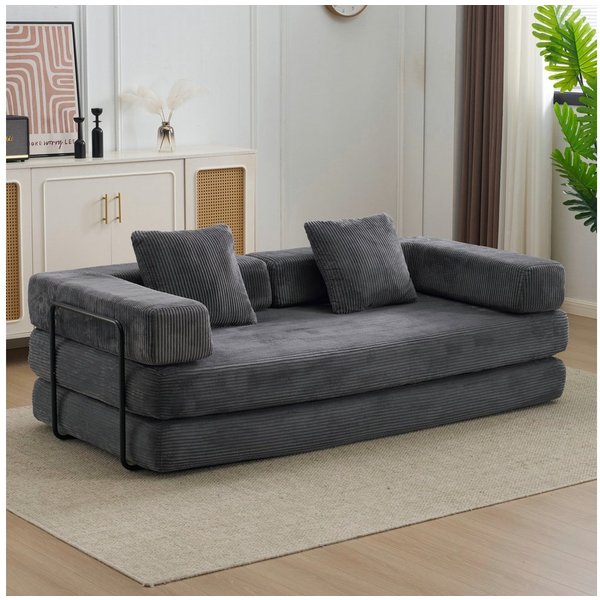 Vankel Sofa Faltbares Schlafsofa, bequemes Cord Bodensofa für kleine Räume, 4-in-1 Klappsofa für Wohnzimmer, Schlafzimmer, Büro oder Gäste