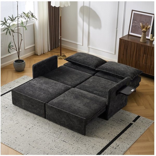Vankel Sofa Sofa mit Schlaffunktion aus Chenille – Sofas Wohnzimmer mit USB, Weich gepolstertes Chenille-Funktionssofa mit Relaxfunktion