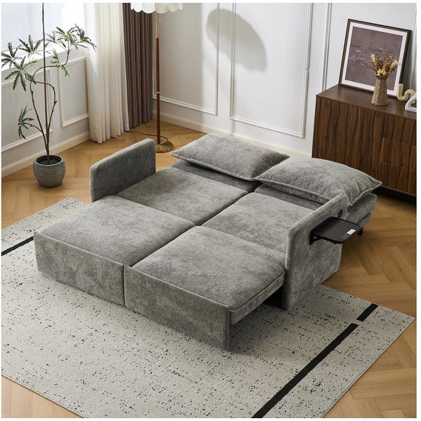 Vankel Sofa Sofa mit Schlaffunktion aus Chenille – Sofas Wohnzimmer mit USB, Weich gepolstertes Chenille-Funktionssofa mit Relaxfunktion