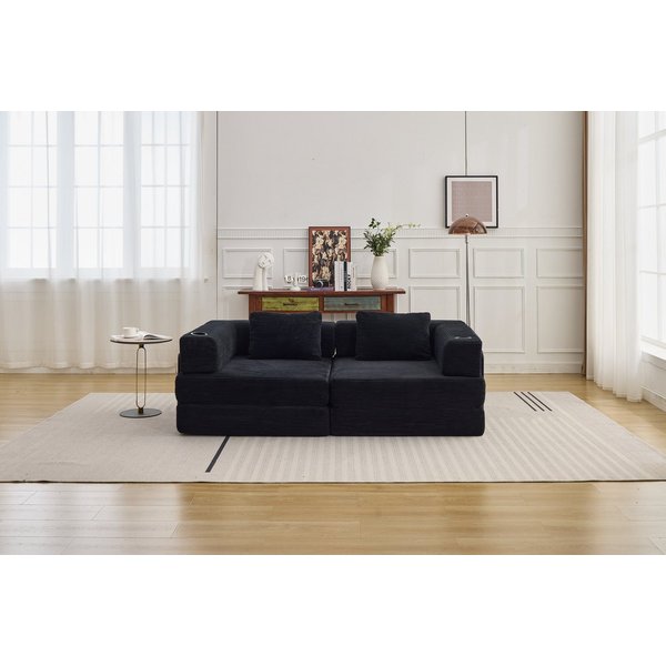 Vankel Sofa Modulares Sofa mit Schlaffunktion aus Cord, faltbar & flexibel, Bequemes Schlafsofa ohne Montage für Wohnzimmer und kleine Räume