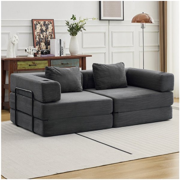 Vankel Sofa Modulares Sofa mit Schlaffunktion aus Cord, faltbar & flexibel, Bequemes Schlafsofa ohne Montage für Wohnzimmer und kleine Räume