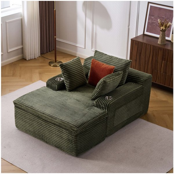 Vankel Sofa Sofas Wohnzimmer Schlafsofa Couch klein aus Cord Relaxsofa, Weich gepolstert, mit Federkern, Kissen & Getränkehaltern