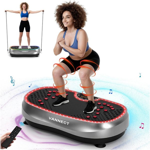 VANNECT Vibrationsplatte 2026 mit 6+1 Trainingsmodi, 9 coolen LED-Lichtern, 200 W, 199 Intensitätsstufen, (1 tlg., Power Llate mit 200W Bürstenlose Motoren), Vi