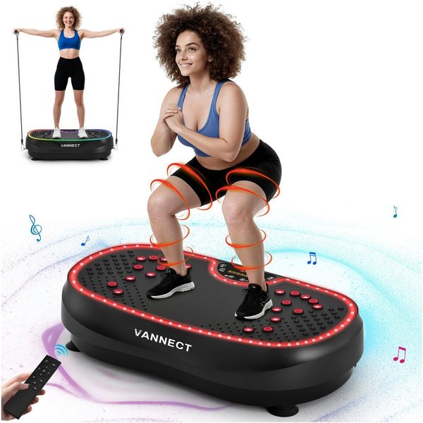 VANNECT Vibrationsplatte 2026 mit 6+1 Trainingsmodi, 9 coolen LED-Lichtern, 200 W, 199 Intensitätsstufen, (1 tlg., Power Llate mit 200W Bürstenlose Motoren), Vi