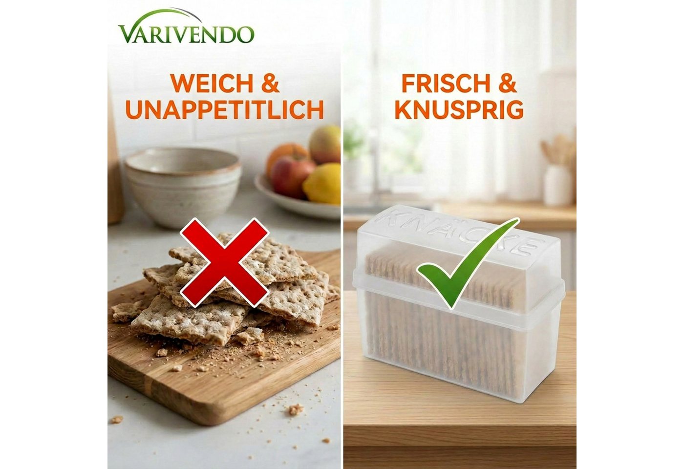 varivendo Brotkasten Knäckebrot-Box, Kunststoff, (Stück, 1-tlg., Knäckebrotbox), Knäckebrot Brotdose Aufbewahrungsbox – Bild 3 von 5
