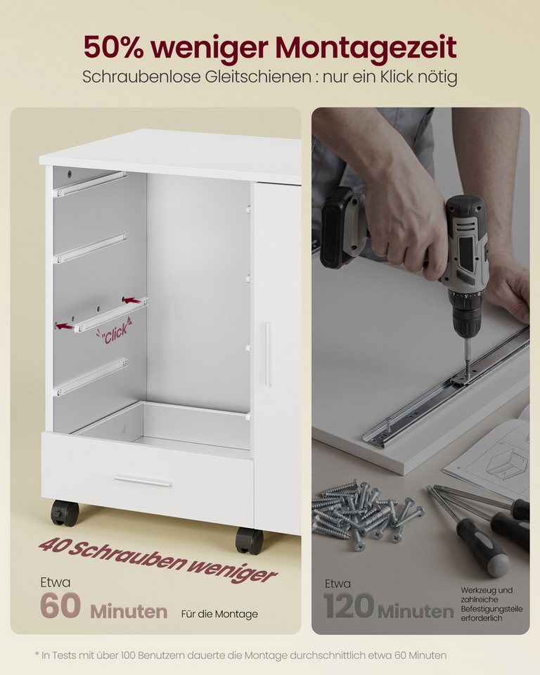 VASAGLE Aktenschrank Rollcontainer, Schubladenschrank mit Tür, für Büro, Homeoffice Druckerständer mit 5 Schubladen, mit schraubenlosen Gleitschienen – Bild 3 von 5