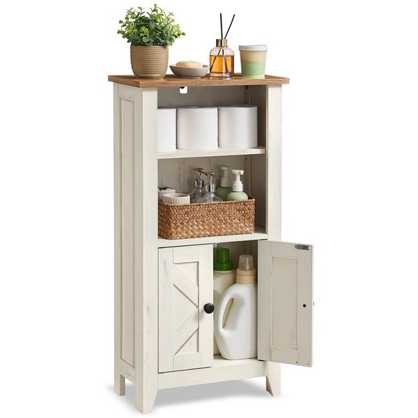 VASAGLE Badkommode Aufbewahrungsschrank Badschrank im Landhausstil, verstellbare Ablage, für Badezimmer, im Landhausstil, schmal, offene Fächer, mit Türen