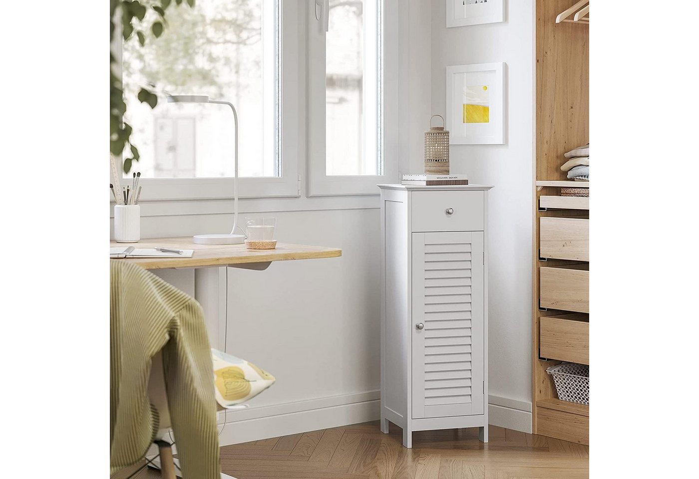 VASAGLE Badkommode Badezimmerschrank, schmal, mit Schublade, Lamellentür, Aufbewahrungsschrank, kleiner Schrank, 32 x 30 x 87 cm – Bild 2 von 5