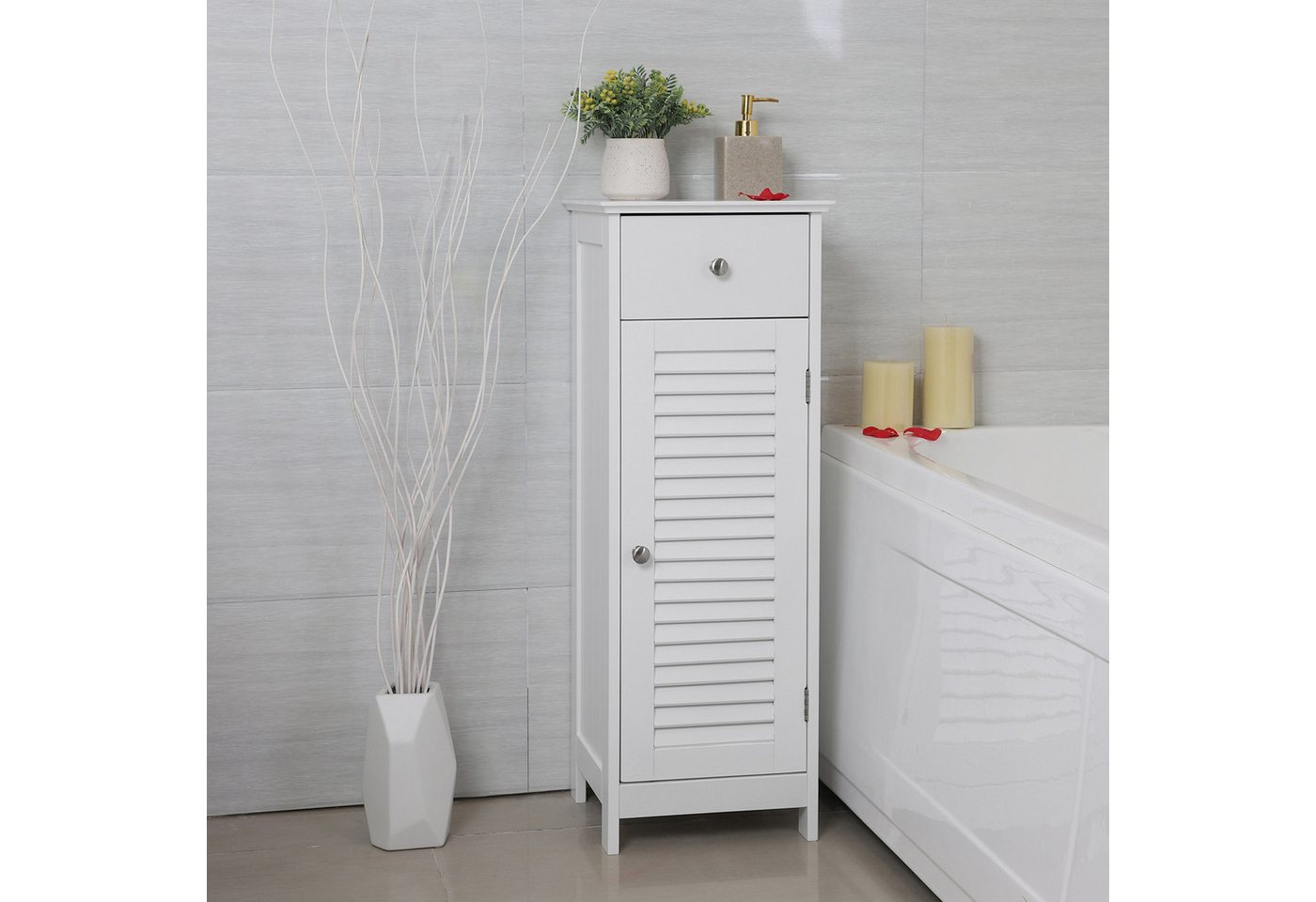 VASAGLE Badkommode Badezimmerschrank, schmal, mit Schublade, Lamellentür, Aufbewahrungsschrank, kleiner Schrank, 32 x 30 x 87 cm – Bild 3 von 5