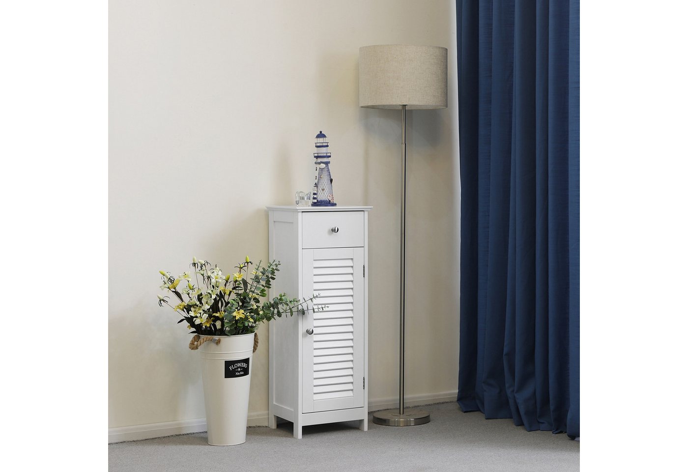 VASAGLE Badkommode Badezimmerschrank, schmal, mit Schublade, Lamellentür, Aufbewahrungsschrank, kleiner Schrank, 32 x 30 x 87 cm – Bild 4 von 5