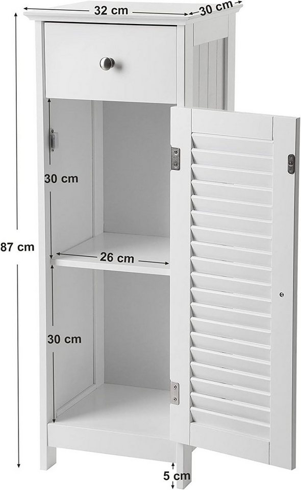 VASAGLE Badkommode Badezimmerschrank, schmal, mit Schublade, Lamellentür, Aufbewahrungsschrank, kleiner Schrank, 32 x 30 x 87 cm – Bild 5 von 5