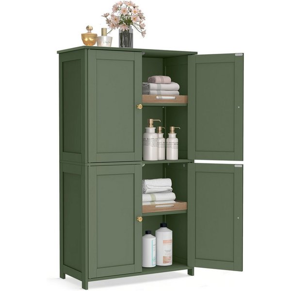 VASAGLE Badkommode Badezimmerschrank, Schrank für Badezimmer, Hochschrank, für Küche, Badschrank im Shaker-Stil, mit 2 verstellbaren Ablagen, 4 Türen