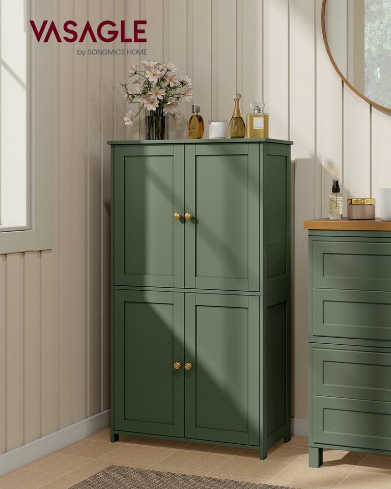 VASAGLE Badkommode Badezimmerschrank, Schrank für Badezimmer, Hochschrank, für Küche, Badschrank im Shaker-Stil, mit 2 verstellbaren Ablagen, 4 Türen – Bild 2 von 5