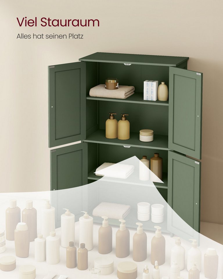 VASAGLE Badkommode Badezimmerschrank, Schrank für Badezimmer, Hochschrank, für Küche, Badschrank im Shaker-Stil, mit 2 verstellbaren Ablagen, 4 Türen – Bild 3 von 5