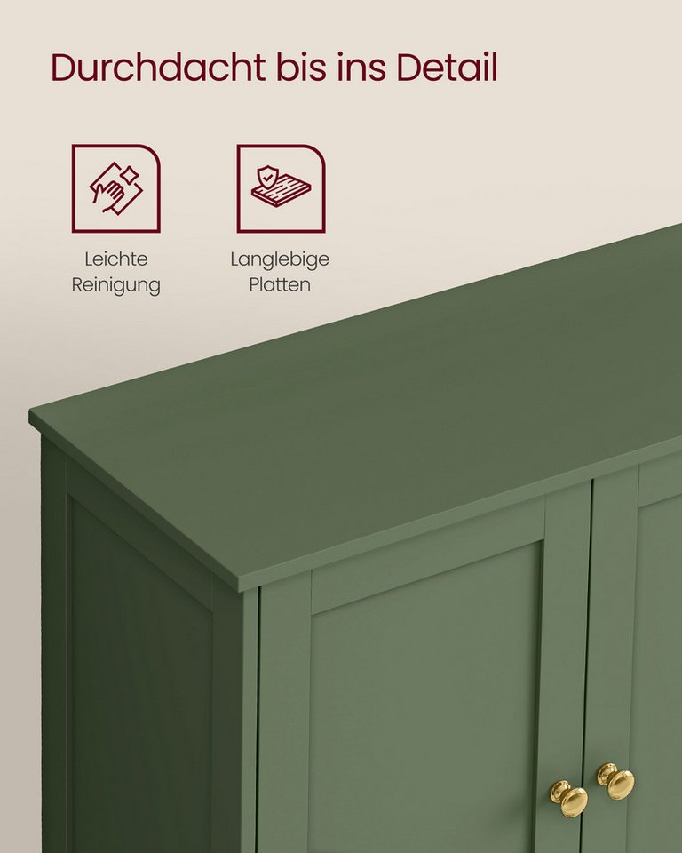 VASAGLE Badkommode Badezimmerschrank, Schrank für Badezimmer, Hochschrank, für Küche, Badschrank im Shaker-Stil, mit 2 verstellbaren Ablagen, 4 Türen – Bild 5 von 5