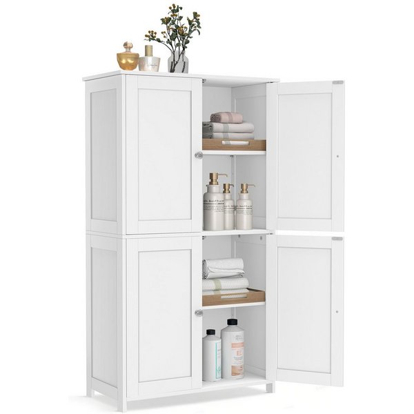VASAGLE Badkommode Badezimmerschrank, Schrank für Badezimmer, Hochschrank, für Küche, Badschrank im Shaker-Stil, mit 2 verstellbaren Ablagen, 4 Türen