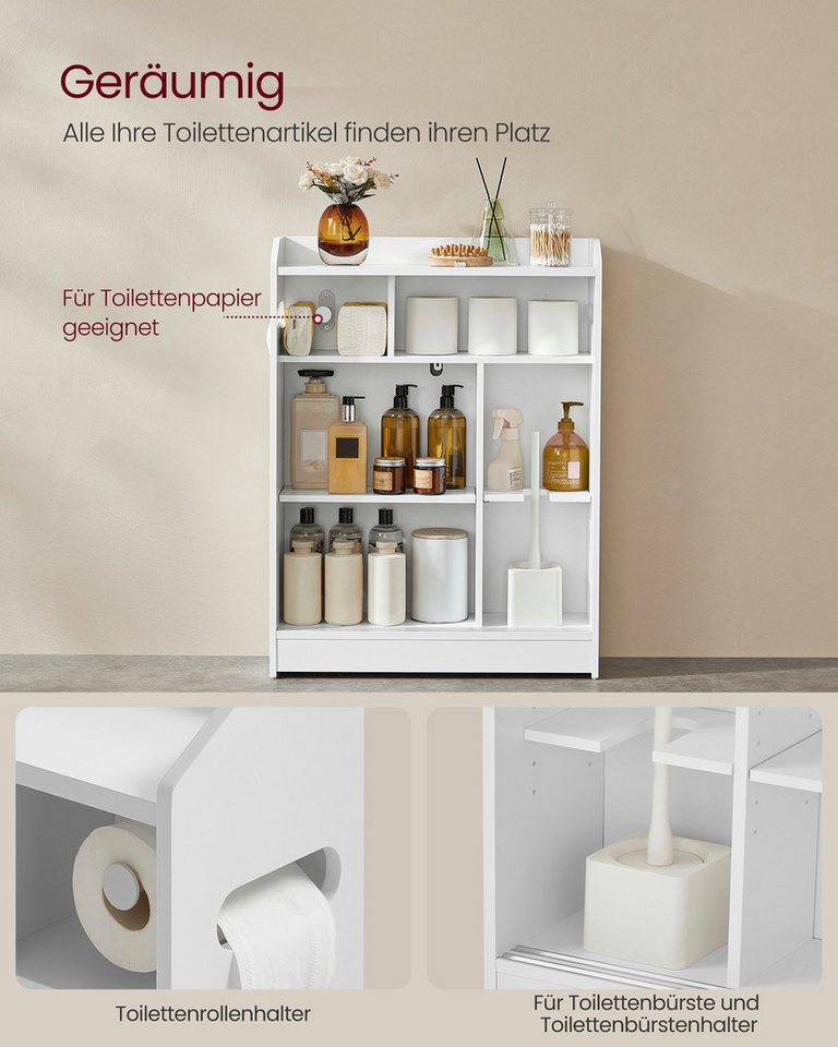 VASAGLE Badkommode Badezimmerschrank, Toilettenrollenhalter, Badschrank platzsparend, 60 x 20 x 80 cm, Schiebetüren, verstellbare Einlegeböden – Bild 3 von 5