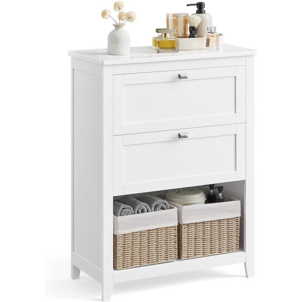 VASAGLE Badkommode Badezimmerschrank, Badschrank, Aufbewahrungsschrank, 2 Schubladen, 2 Körbe, 60 x 30 x 80 cm, eine davon mit Trennwänden