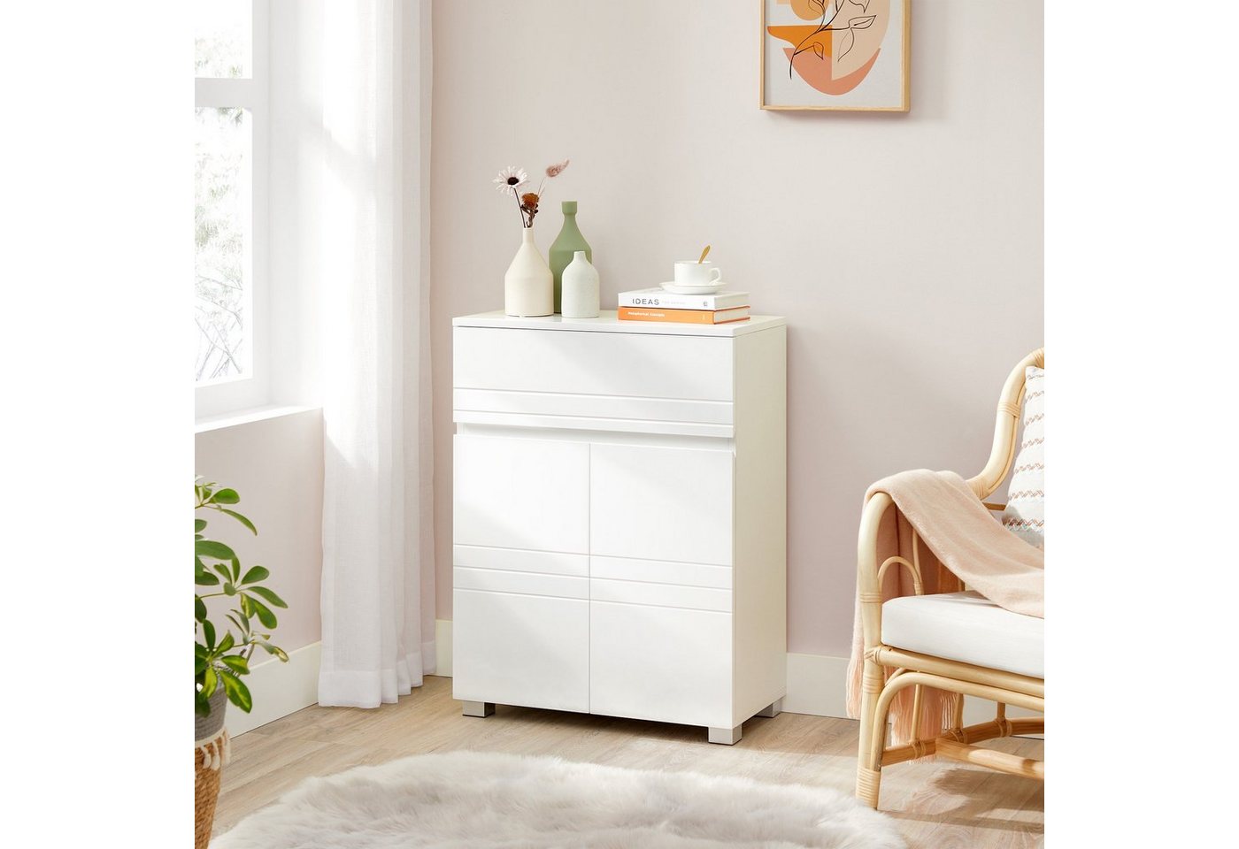 VASAGLE Badkommode Badezimmerschrank, Sideboard, Badschrank, mit Doppeltür, Schublade, verstellbare Regalebene, 60 x 30 x 80 cm – Bild 2 von 5