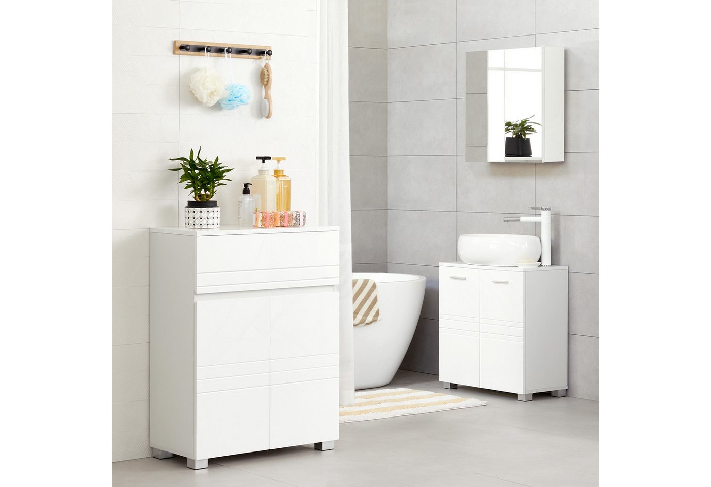 VASAGLE Badkommode Badezimmerschrank, Sideboard, Badschrank, mit Doppeltür, Schublade, verstellbare Regalebene, 60 x 30 x 80 cm – Bild 3 von 5