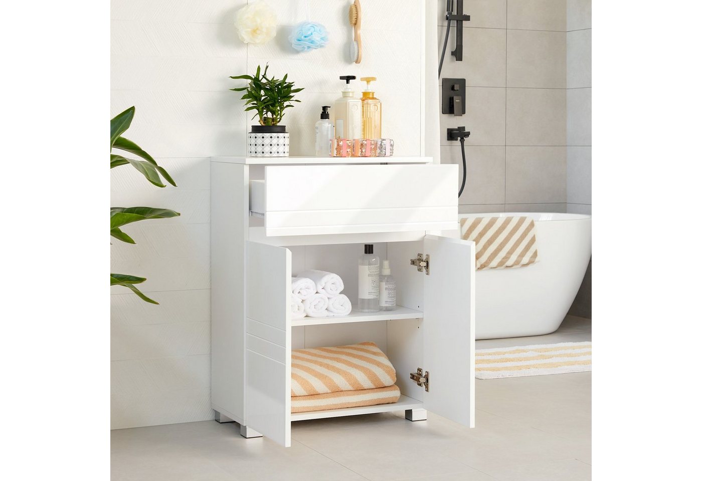 VASAGLE Badkommode Badezimmerschrank, Sideboard, Badschrank, mit Doppeltür, Schublade, verstellbare Regalebene, 60 x 30 x 80 cm – Bild 4 von 5