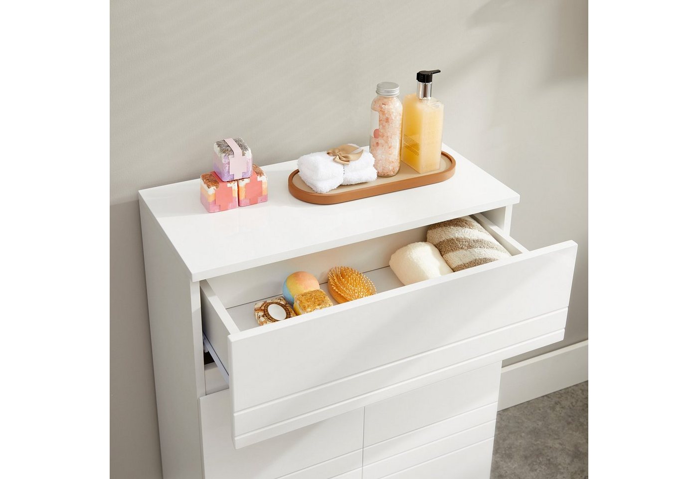 VASAGLE Badkommode Badezimmerschrank, Sideboard, Badschrank, mit Doppeltür, Schublade, verstellbare Regalebene, 60 x 30 x 80 cm – Bild 5 von 5