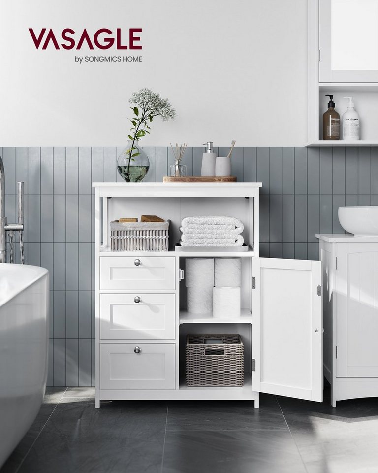 VASAGLE Badkommode Badezimmerschrank Badschrank Beistellschrank, mit 1 Tür, mit 3 Schubladen, verstellbare Ablage – Bild 3 von 5