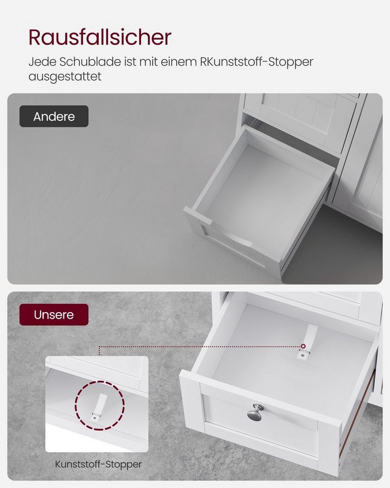 VASAGLE Badkommode Badezimmerschrank Badschrank Beistellschrank, mit 1 Tür, mit 3 Schubladen, verstellbare Ablage – Bild 5 von 5