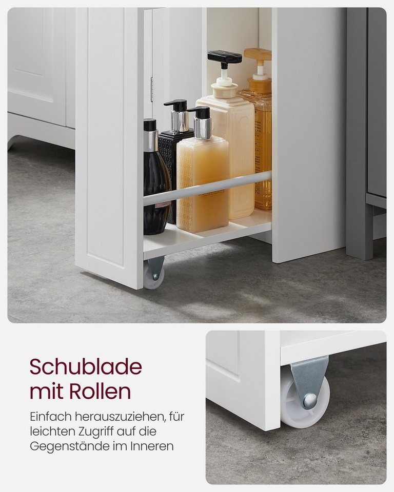 VASAGLE Badkommode Badezimmerschrank Badschrank mit Schubladen, klein, schmal, für Toilettenpapier, stehend, Kleiner Schrank – Bild 4 von 5