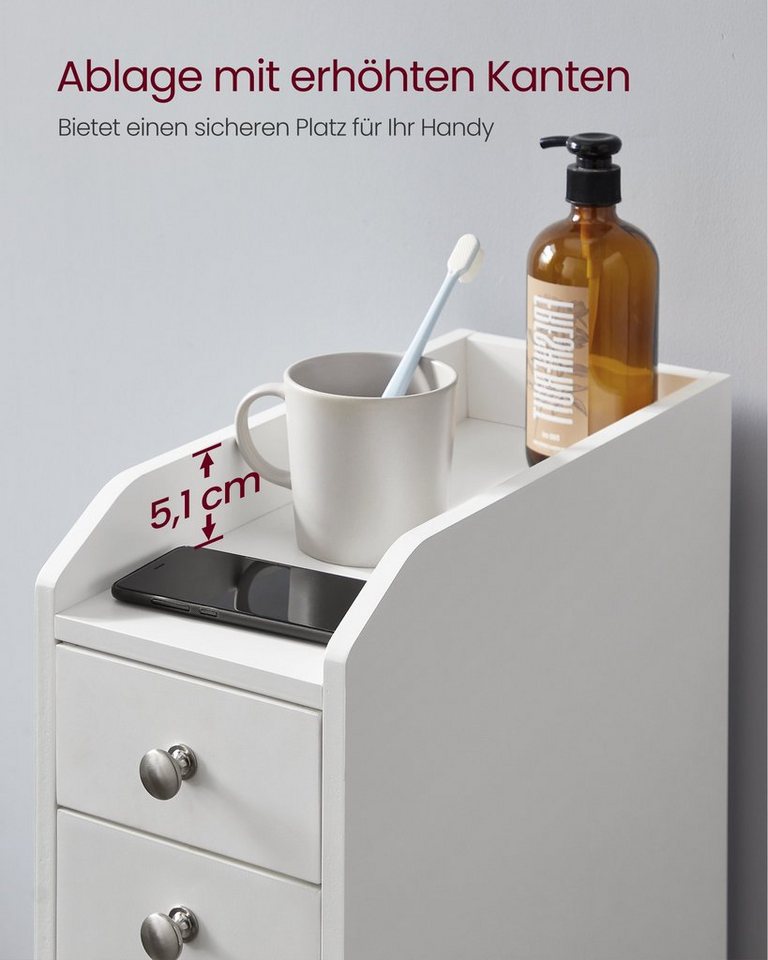 VASAGLE Badkommode Badezimmerschrank Badschrank mit Schubladen, klein, schmal, für Toilettenpapier, stehend, Kleiner Schrank – Bild 5 von 5