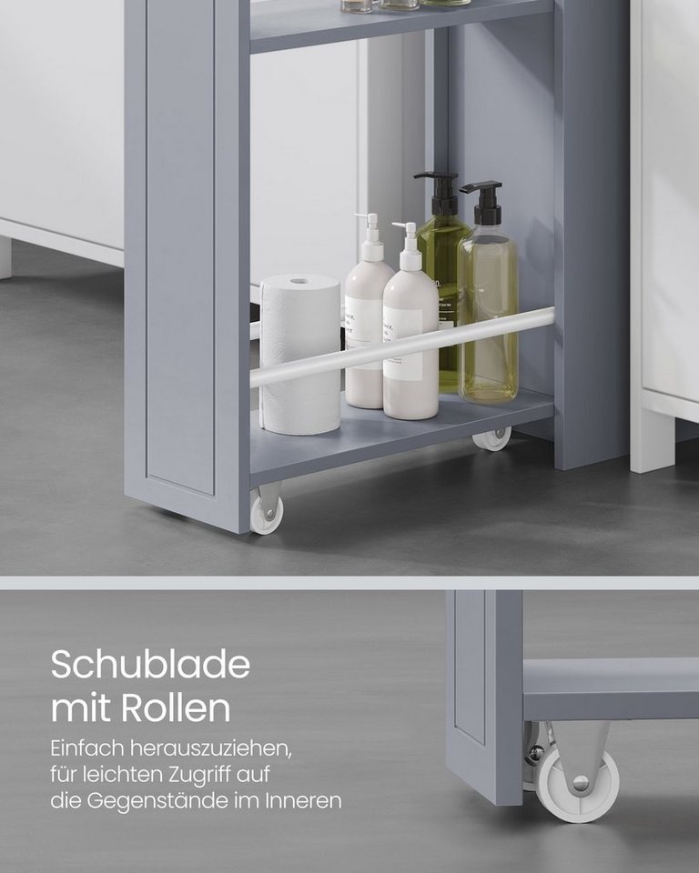 VASAGLE Badkommode Badezimmerschrank Badschrank mit Schubladen, klein, schmal, für Toilettenpapier, stehend, kleiner Schrank – Bild 4 von 5