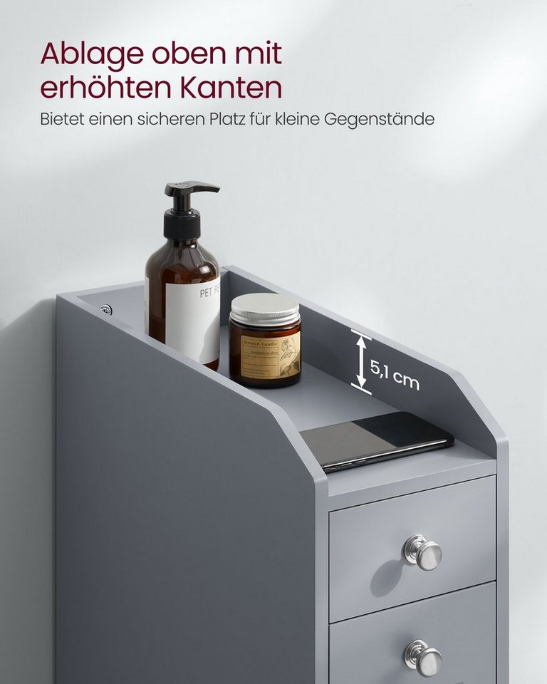 VASAGLE Badkommode Badezimmerschrank Badschrank mit Schubladen, klein, schmal, für Toilettenpapier, stehend, kleiner Schrank – Bild 5 von 5