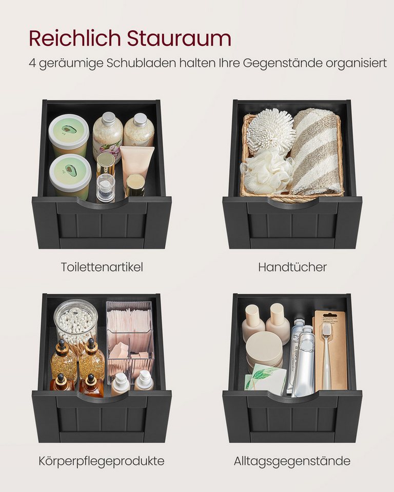 VASAGLE Badkommode Badezimmerschrank Badschrank mit 4 Schubladen, 30 x 30 x 82 cm, für Badezimmer, Wohnzimmer, modern, Beistellschrank – Bild 4 von 5