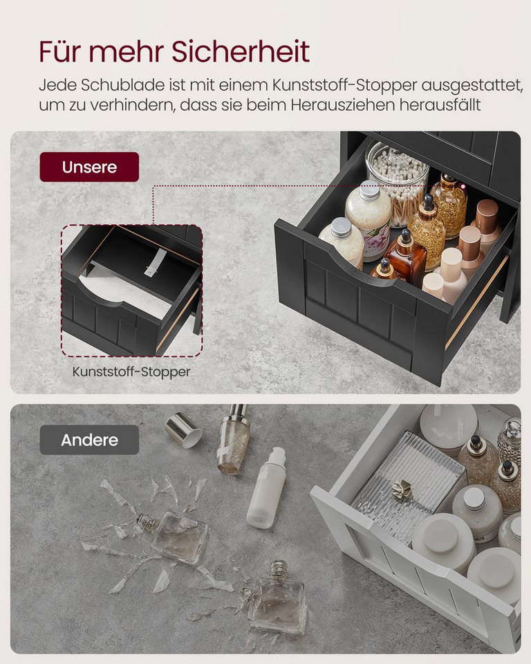 VASAGLE Badkommode Badezimmerschrank Badschrank mit 4 Schubladen, 30 x 30 x 82 cm, für Badezimmer, Wohnzimmer, modern, Beistellschrank – Bild 5 von 5
